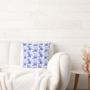 Vintage Blue and White Floral Pattern Cushion