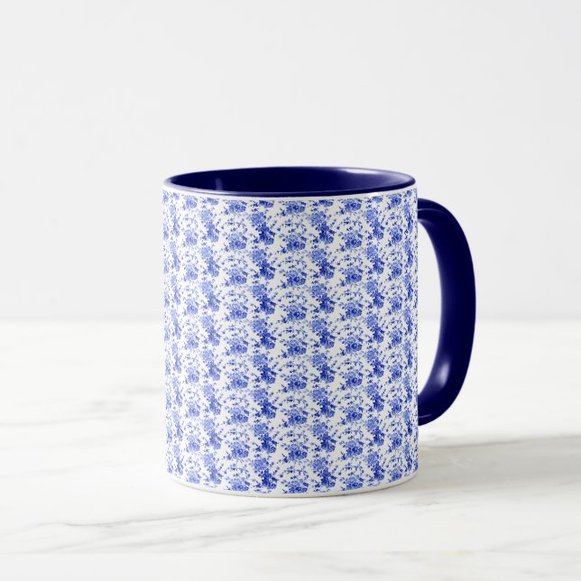 Vintage Blue and White Floral Pattern Mug (Front Right)