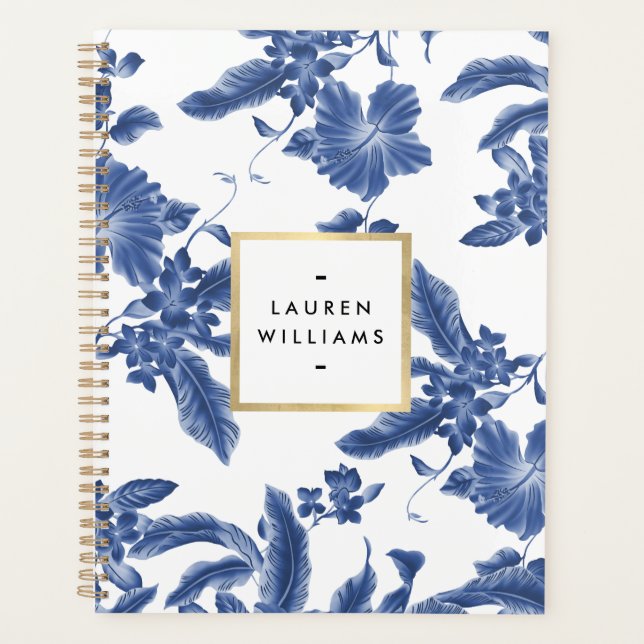 Vintage Blue and White Floral Pattern Planner (Front)