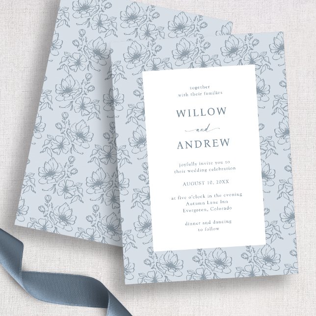 Vintage Blue and White Floral Wedding Invitation (Vintage Blue and White Floral Wedding Invitation
)
