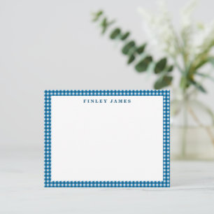 Vintage Blue and White Gingham Plaid Personalised  Card
