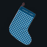 Vintage Blue and White Gingham Plaid Personalised  Small Christmas Stocking<br><div class="desc">Bring classic charm to your holiday decor with this vintage blue and white gingham plaid personalised Christmas stocking. The timeless plaid pattern adds a cosy, nostalgic touch to your mantel, while the option to customise with a name makes it a special keepsake. Perfect for those looking for personalised Christmas stockings,...</div>
