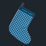 Vintage Blue and White Gingham Plaid Personalised  Small Christmas Stocking<br><div class="desc">Bring classic charm to your holiday decor with this vintage blue and white gingham plaid personalised Christmas stocking. The timeless plaid pattern adds a cosy, nostalgic touch to your mantel, while the option to customise with a name makes it a special keepsake. Perfect for those looking for personalised Christmas stockings,...</div>