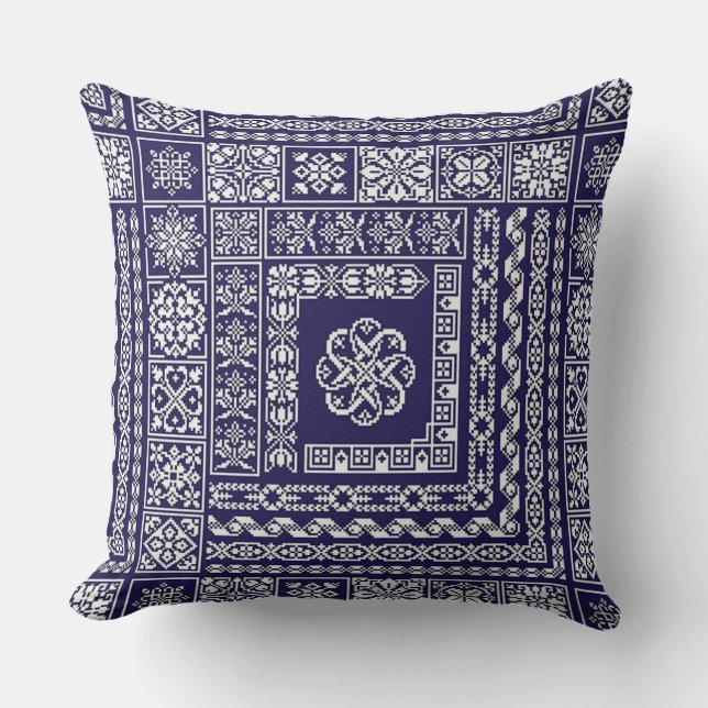 Vintage Blue and White Moroccan Pattern Cushion (Front)