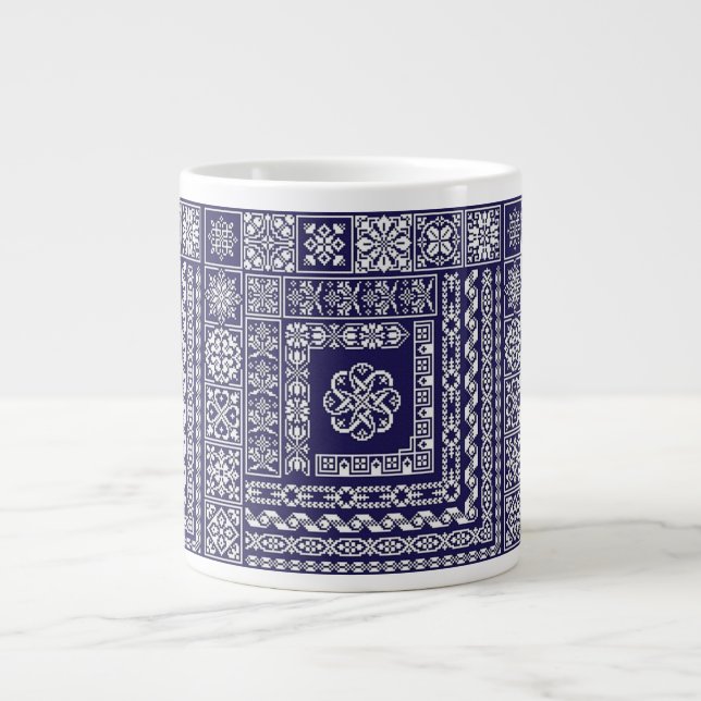 Vintage Blue and White Moroccan Pattern Large Coffee Mug (Front)