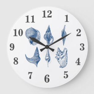 Vintage blue and white seashell  large clock