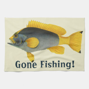 Vintage Blue and Yellow Grouper Fish, Marine Life Tea Towel
