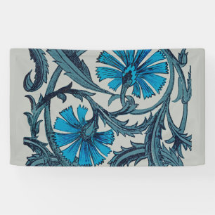 Vintage Blue Antique Flower art rustic Tile Decor Banner