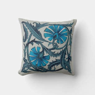 Vintage Blue Antique Flower art rustic Tile Decor Cushion