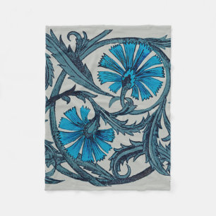 Vintage Blue Antique Flower art rustic Tile Decor Fleece Blanket
