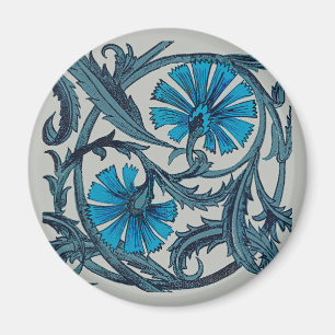Vintage Blue Antique Flower art rustic Tile Decor Magnet