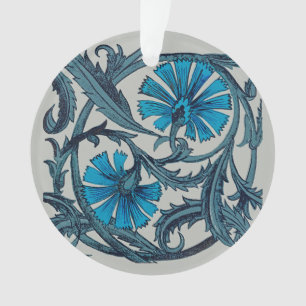 Vintage Blue Antique Flower art rustic Tile Decor Ornament
