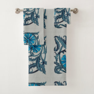 vintage blue antique flower arts crafts rustic bath towel set