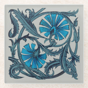 vintage blue antique flower arts crafts rustic glass coaster