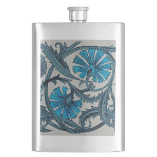 vintage blue antique flower arts crafts rustic hip flask