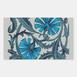 vintage blue antique flower arts crafts rustic rectangular sticker