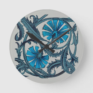 vintage blue antique flower arts crafts rustic round clock