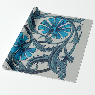 vintage blue antique flower arts crafts rustic wrapping paper