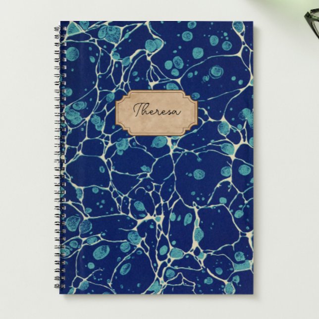 Vintage Blue Antique Marbled Design Name Label Notebook (Creator Uploaded)