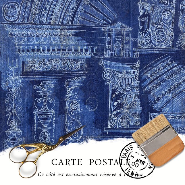 Vintage Blue Architectural Sketch Decoupage Tissue Paper (Creator Uploaded)