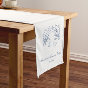 Vintage Blue Archway Swans Wedding Decor Short Table Runner