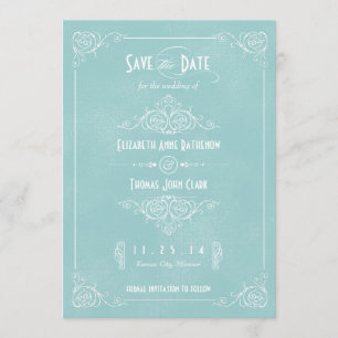 Vintage Blue Art Deco Save the Date