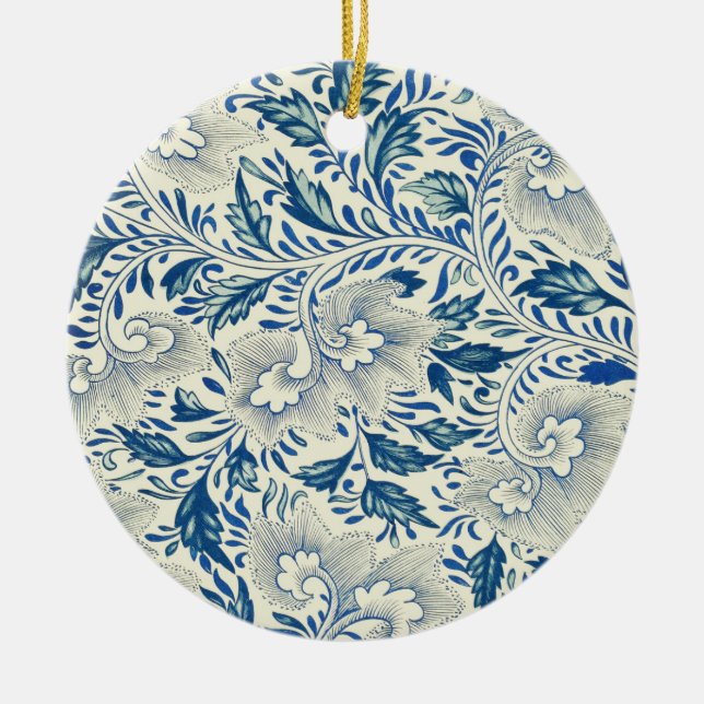 Vintage Blue Asian Floral: Antique Chinoiserie Ceramic Ornament (Front)