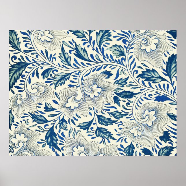Vintage Blue Asian Floral: Antique Chinoiserie Poster (Front)