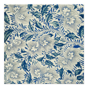 Vintage Blue Asian Floral: Antique Chinoiserie Poster