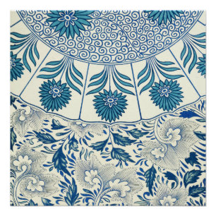 Vintage Blue Asian Floral: Antique Chinoiserie Poster