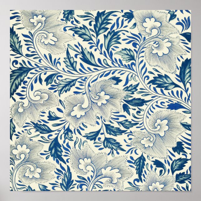 Vintage Blue Asian Floral: Antique Chinoiserie Poster (Front)
