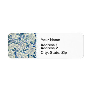 Vintage Blue Asian Floral: Antique Chinoiserie Return Address Label