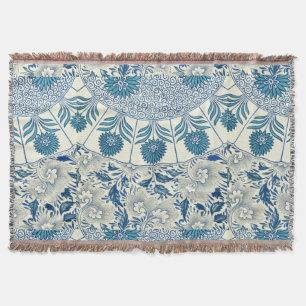 Vintage Blue Asian Floral: Antique Chinoiserie Throw Blanket