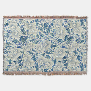 Vintage Blue Asian Floral: Antique Chinoiserie Throw Blanket