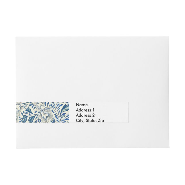 Vintage Blue Asian Floral: Antique Chinoiserie Wraparound Address Label (Front)