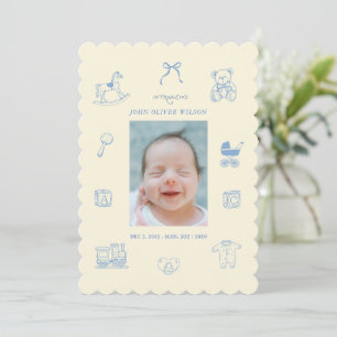 Vintage Blue Baby Boy Photo Birth Announcement