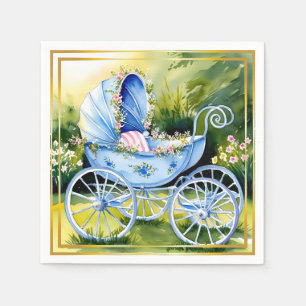 Vintage Blue Baby Carriage in Garden Bloom Napkin