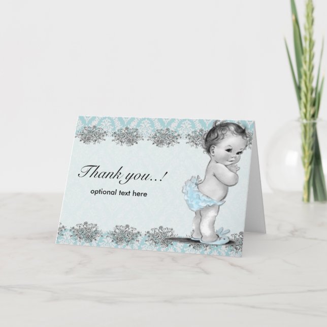 Vintage Blue Baby Shower Thank You Card (Front)