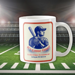 Vintage Blue Baseball Player Men's 50th Birthday Coffee Mug
