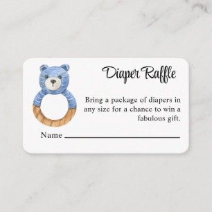 Vintage Blue Bear Teething Ring Diaper Raffle Enclosure Card