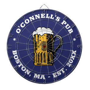 Vintage blue beer glass custom photo name bar sign dartboard