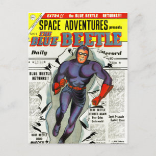 Vintage Blue Beetle Comic Book Superhero Postcard