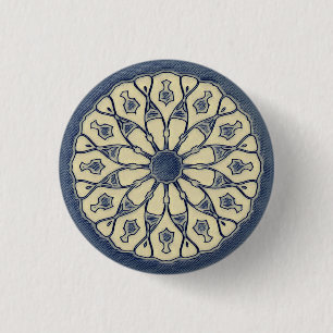 Vintage Blue–Beige Radial Mandala Ornament 3 Cm Round Badge