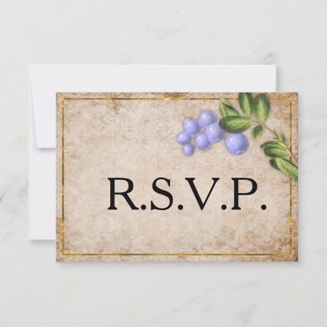 Vintage Blue Berries Wedding RSVP Card (Front)