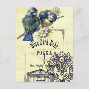 Vintage Blue Bird Birdcage Collage Postcard
