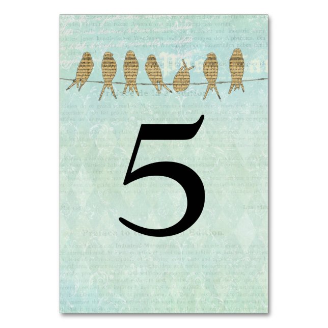 Vintage Blue Bird Music Table Number Card (Front)