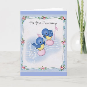 Vintage Blue Bird Musical Anniversary Card