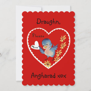 Vintage Blue Bird Valentine Flat Card