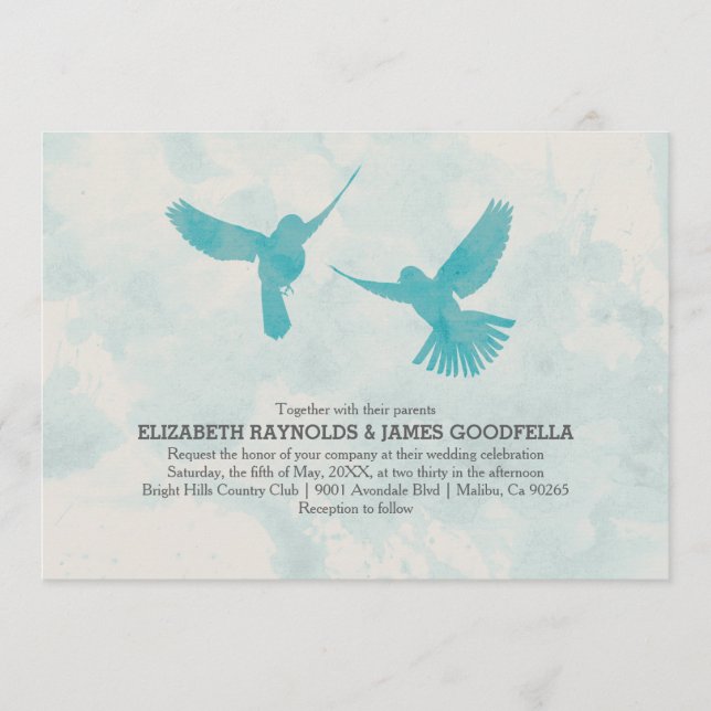 Vintage Blue Bird Wedding Invitations (Front)