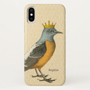Vintage Blue Bird with Gold Crown iPhone X Case